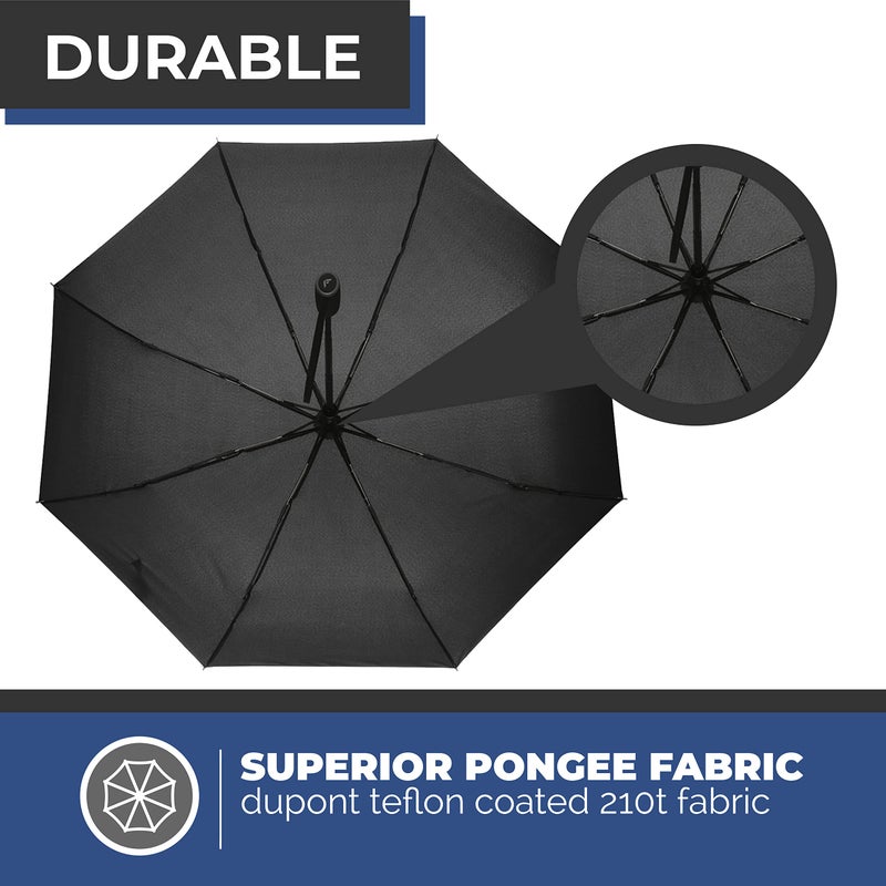 Fenzer Windproof "TEFLON" Coated Travel Umbrella - Auto Open / Close - Travel Stylish Black Lightweight Design for Women / Men - Image 4